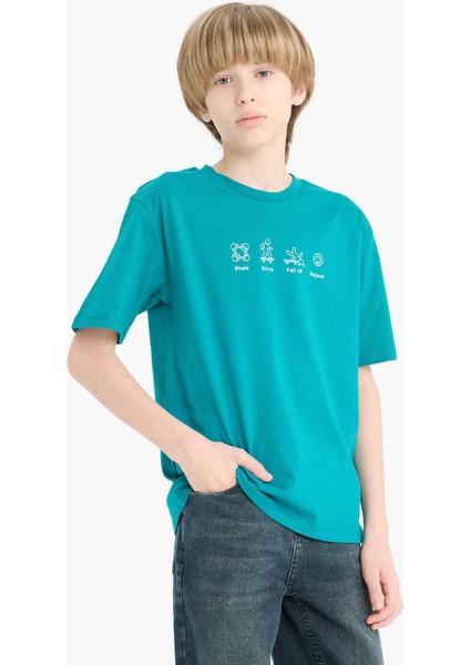 Erkek Çocuk Bisiklet Yaka Baskılı Kısa Kollu Tişört F2571A825SM