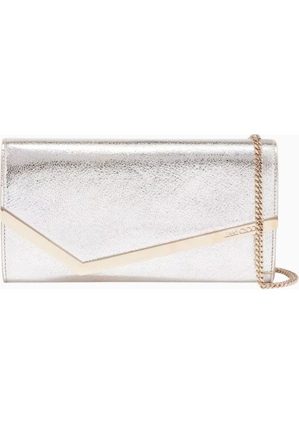 Jımmy Choo Emmie Glitter Clutch Çanta, Simli Deri, Zincir Askılı Lüks Gece Tasarımı