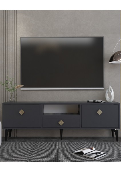 1304DROPDH-1 Tv Sehpası Antrasit-Altın Kulp