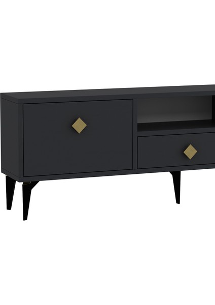 1304DROPDH-1 Tv Sehpası Antrasit-Altın Kulp