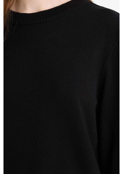 Regular Fit Bisiklet Yaka Yırtmaçlı Basic Düz Triko Kazak Tunik H3431AZ25WN