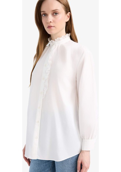 Dik Yaka Terry Cotton Uzun Kollu Tesettür Gömlek Tunik F1356AX25SM