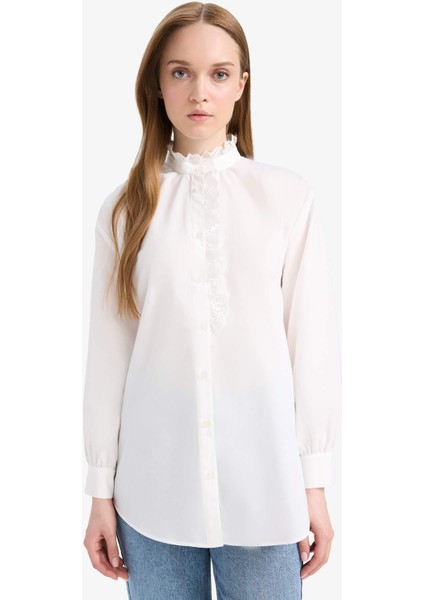 Dik Yaka Terry Cotton Uzun Kollu Tesettür Gömlek Tunik F1356AX25SM