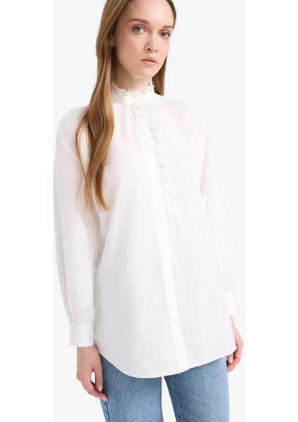 Dik Yaka Terry Cotton Uzun Kollu Tesettür Gömlek Tunik F1356AX25SM