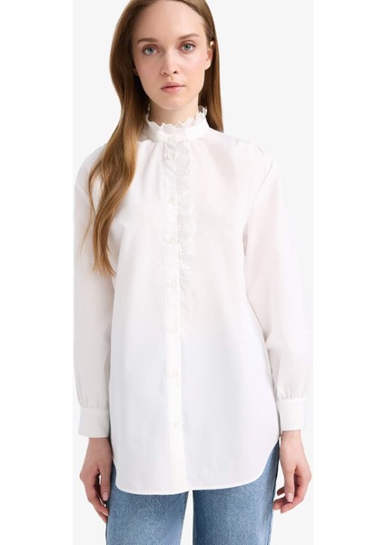 Dik Yaka Terry Cotton Uzun Kollu Tesettür Gömlek Tunik F1356AX25SM