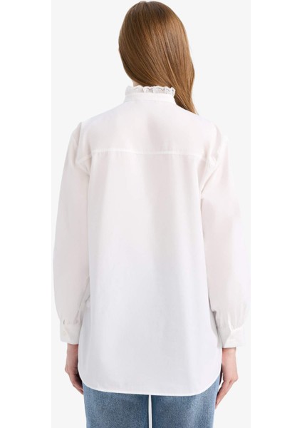 Dik Yaka Terry Cotton Uzun Kollu Tesettür Gömlek Tunik F1356AX25SM