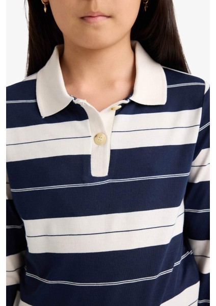 Kız Çocuk Fitted Polo Yaka Çizgili Uzun Kollu Tişört F2253A825AU