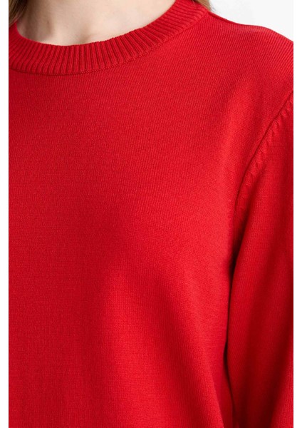 Regular Fit Bisiklet Yaka Yırtmaçlı Basic Düz Triko Kazak Tunik H3431AZ25WN