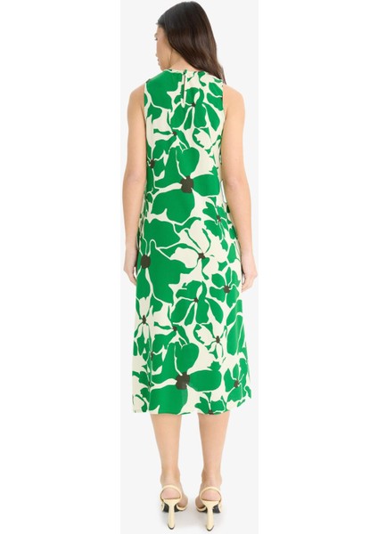 Halter Yaka Çiçek Desenli Cepli Kolsuz Midi Yazlık Elbise F2341AX25SM