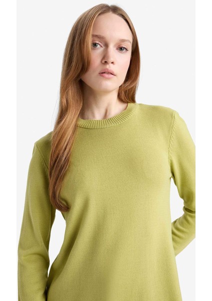 Regular Fit Bisiklet Yaka Yırtmaçlı Basic Düz Triko Kazak Tunik H3431AZ25WN