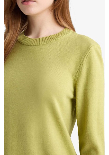 Regular Fit Bisiklet Yaka Yırtmaçlı Basic Düz Triko Kazak Tunik H3431AZ25WN