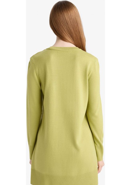 Regular Fit Bisiklet Yaka Yırtmaçlı Basic Düz Triko Kazak Tunik H3431AZ25WN