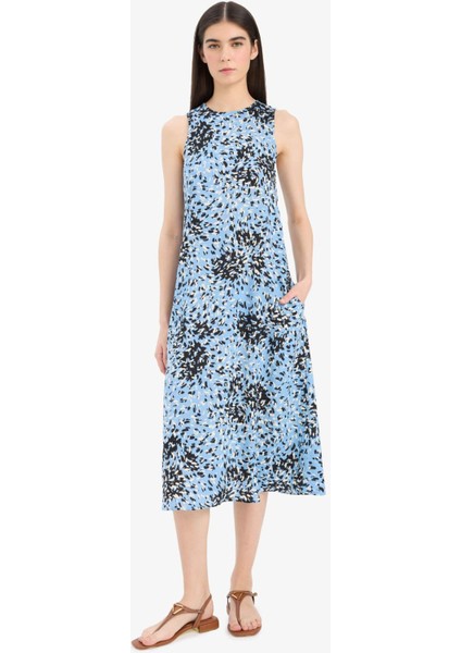 Halter Yaka Çiçek Desenli Cepli Kolsuz Midi Yazlık Elbise F2341AX25SM