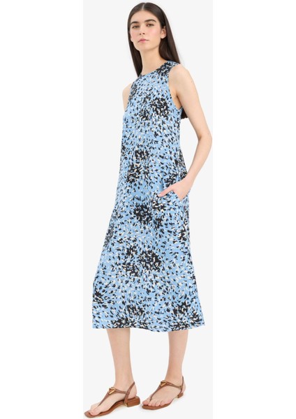 Halter Yaka Çiçek Desenli Cepli Kolsuz Midi Yazlık Elbise F2341AX25SM