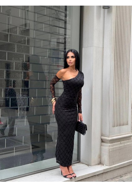 Seyyar Kol Detaylı Uzun Elbise