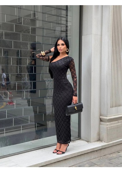 Seyyar Kol Detaylı Uzun Elbise