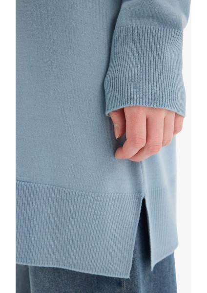 Regular Fit Bisiklet Yaka Yırtmaçlı Basic Düz Triko Kazak Tunik H3431AZ25WN