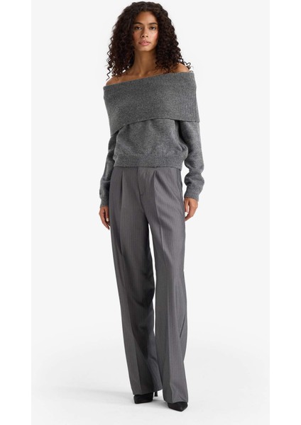 Regular Fit Açık Omuz Triko Kazak F3029AX25WN