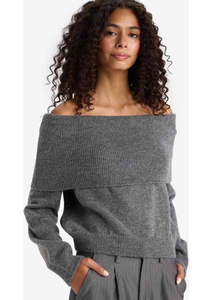 Regular Fit Açık Omuz Triko Kazak F3029AX25WN