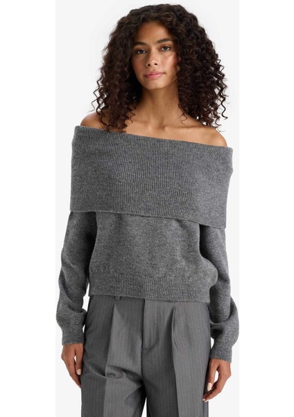 Regular Fit Açık Omuz Triko Kazak F3029AX25WN