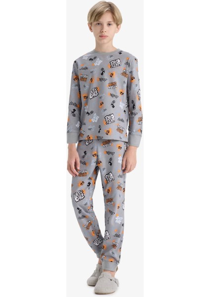 Erkek Çocuk Pijama Takımı Desenli Uzun Kollu Üst Uzun Alt F1892A825AU