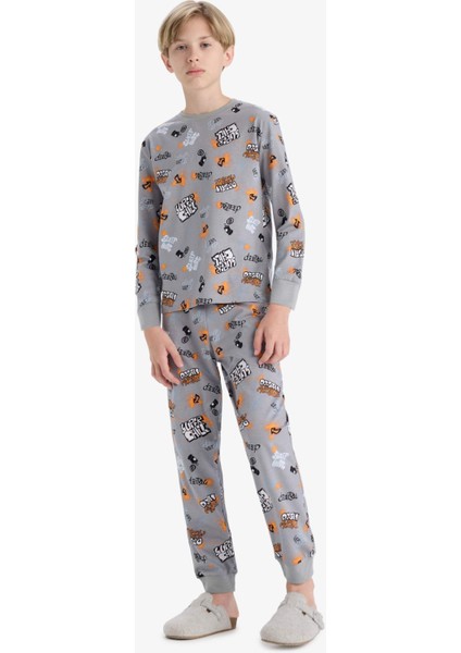 Erkek Çocuk Pijama Takımı Desenli Uzun Kollu Üst Uzun Alt F1892A825AU