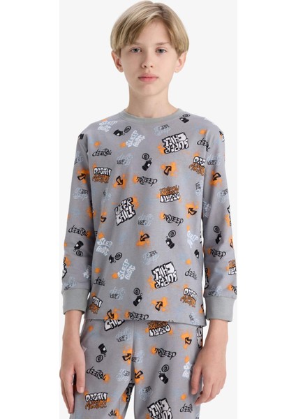 Erkek Çocuk Pijama Takımı Desenli Uzun Kollu Üst Uzun Alt F1892A825AU