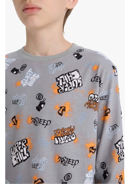 Erkek Çocuk Pijama Takımı Desenli Uzun Kollu Üst Uzun Alt F1892A825AU