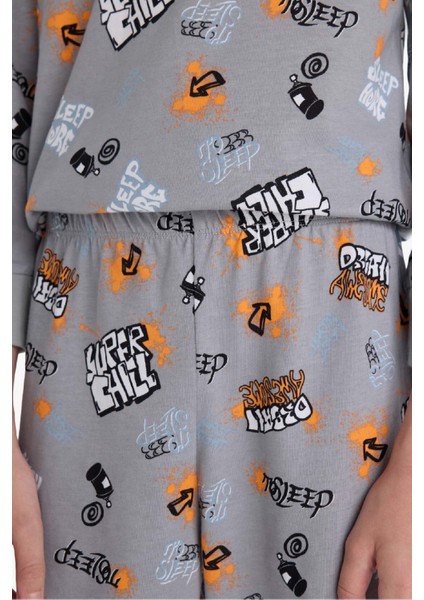 Erkek Çocuk Pijama Takımı Desenli Uzun Kollu Üst Uzun Alt F1892A825AU