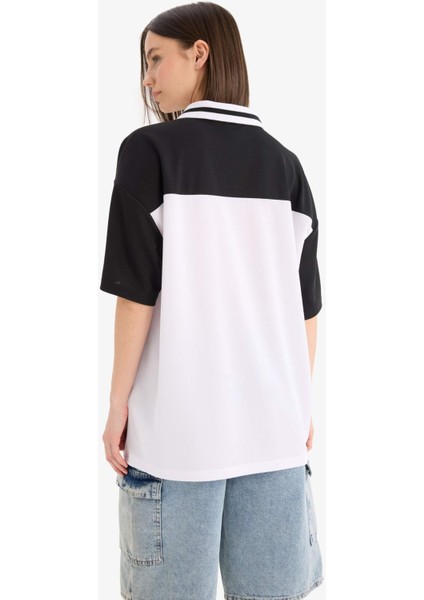 Coool Oversize Geniş Kalıp Polo Yaka Baskılı Forma Kumaşı Kısa Kollu Tişört F1968AX25SM