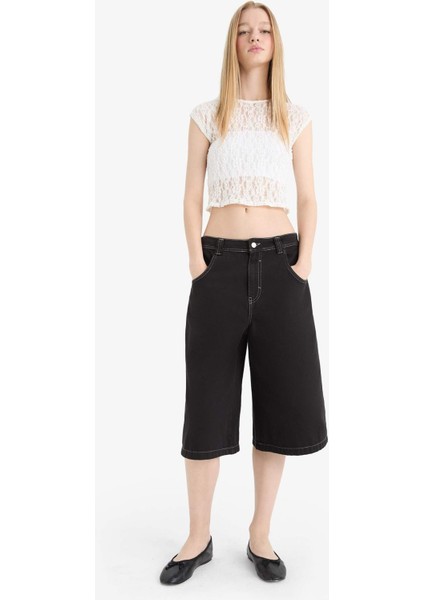 Coool Fitted Crop Dantel Kısa Kollu Beyaz Bluz F1778AX25SM