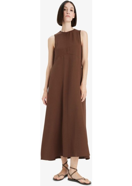 Bisiklet Yaka Keten Karışımlı Kolsuz Maxi Elbise E6022AX25SM