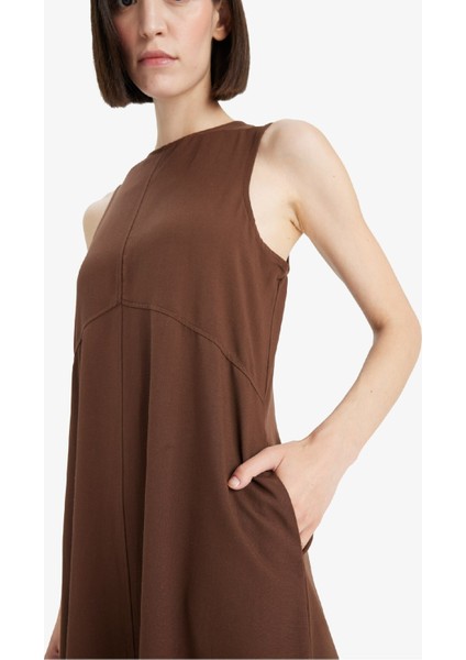 Bisiklet Yaka Keten Karışımlı Kolsuz Maxi Elbise E6022AX25SM