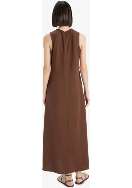 Bisiklet Yaka Keten Karışımlı Kolsuz Maxi Elbise E6022AX25SM