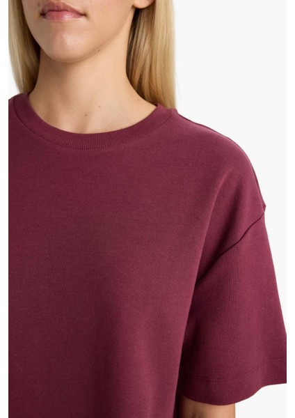 Oversize Geniş Kalıp Bisiklet Yaka Basic Düz Kısa Kollu Tişört