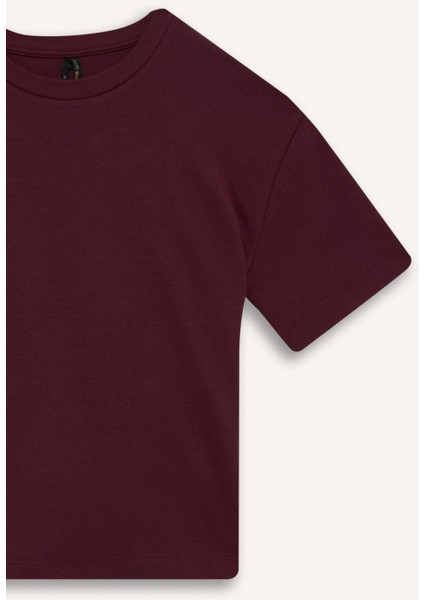 Oversize Geniş Kalıp Bisiklet Yaka Basic Düz Kısa Kollu Tişört