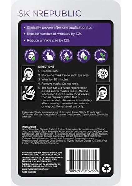 Kolajen Göz Altı Maskesi 3 Adet Aydınlatıcı Etki 30 Dakika Kullanım Süresi