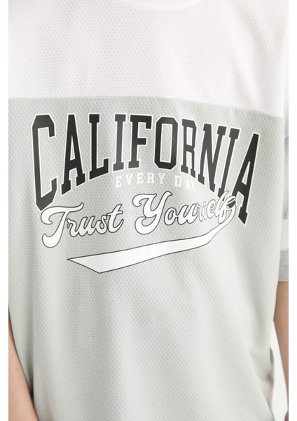 Erkek Çocuk Oversize Geniş Kalıp Bisiklet Yaka Renk Bloklu Baskılı Kısa Kollu Tişört