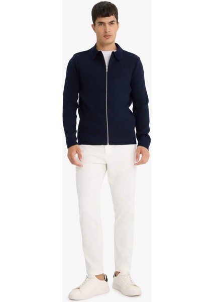 Standart Fit Polo Yaka Basic Düz Fermuarlı Triko Hırka D3592AX25WN