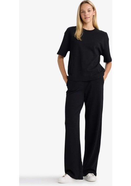 Wide Leg Geniş Paça Eşofman Altı Beli Lastikli Cepli Basic Düz D3759AX25AU