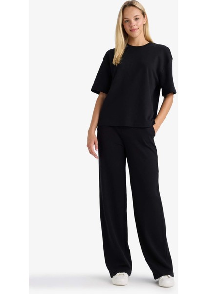 Wide Leg Geniş Paça Eşofman Altı Beli Lastikli Cepli Basic Düz D3759AX25AU