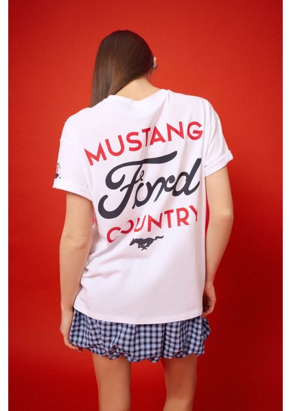 Ford Motor Company Oversize Geniş Kalıp Sırt Baskılı Kısa Kollu Tişört F2399AX25SM