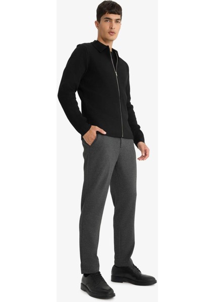 Standart Fit Polo Yaka Basic Düz Fermuarlı Triko Hırka D3592AX25WN