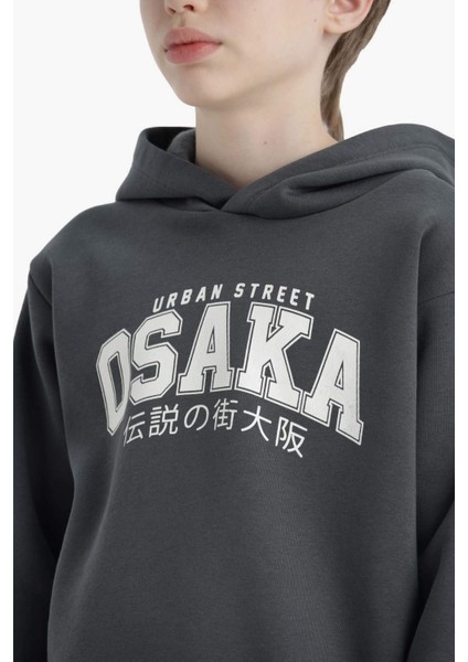 Erkek Çocuk Kapüşonlu İçi Yumuşak Tüylü Baskılı Sweatshirt D4347A825AU