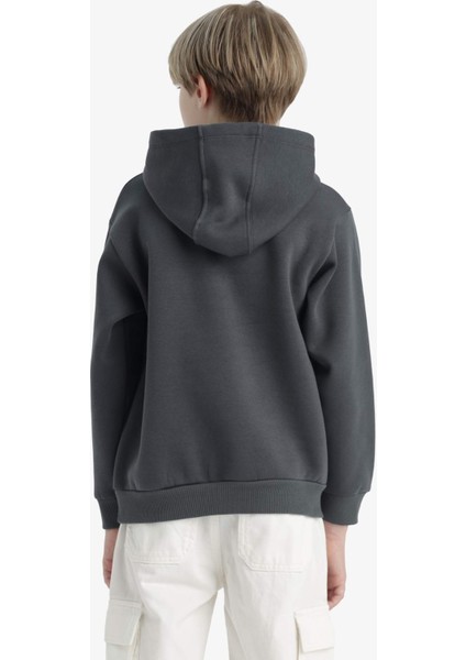 Erkek Çocuk Kapüşonlu İçi Yumuşak Tüylü Baskılı Sweatshirt D4347A825AU