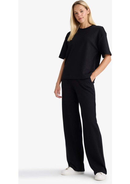 Wide Leg Geniş Paça Eşofman Altı Beli Lastikli Cepli Basic Düz D3759AX25AU