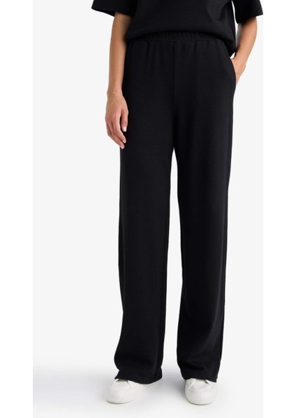 Wide Leg Geniş Paça Eşofman Altı Beli Lastikli Cepli Basic Düz D3759AX25AU