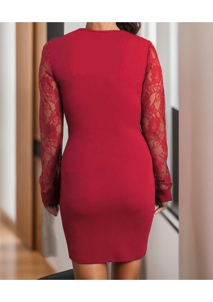 Kadın Uzun Kollu Kruvaze Yaka Beli Düğme Detay Krep Elbise indirimleri