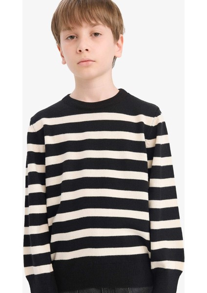 Erkek Çocuk Bisiklet Yaka Çizgili Triko Kazak F0960A825WN