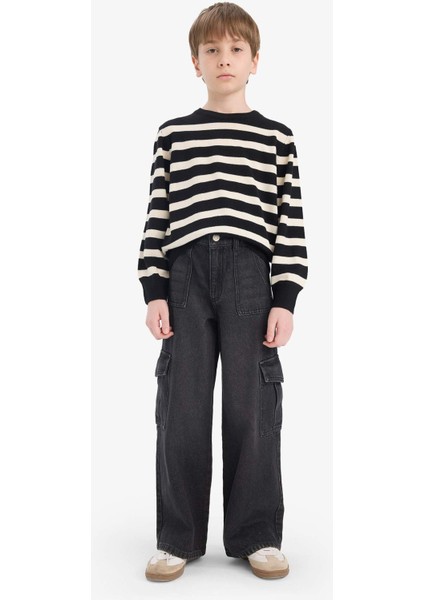 Erkek Çocuk Bisiklet Yaka Çizgili Triko Kazak F0960A825WN